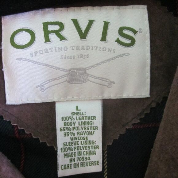 Orvis Mens Size L Brown Leather Jacket Zip Front Coat 54” Chest - Picture 4 of 14